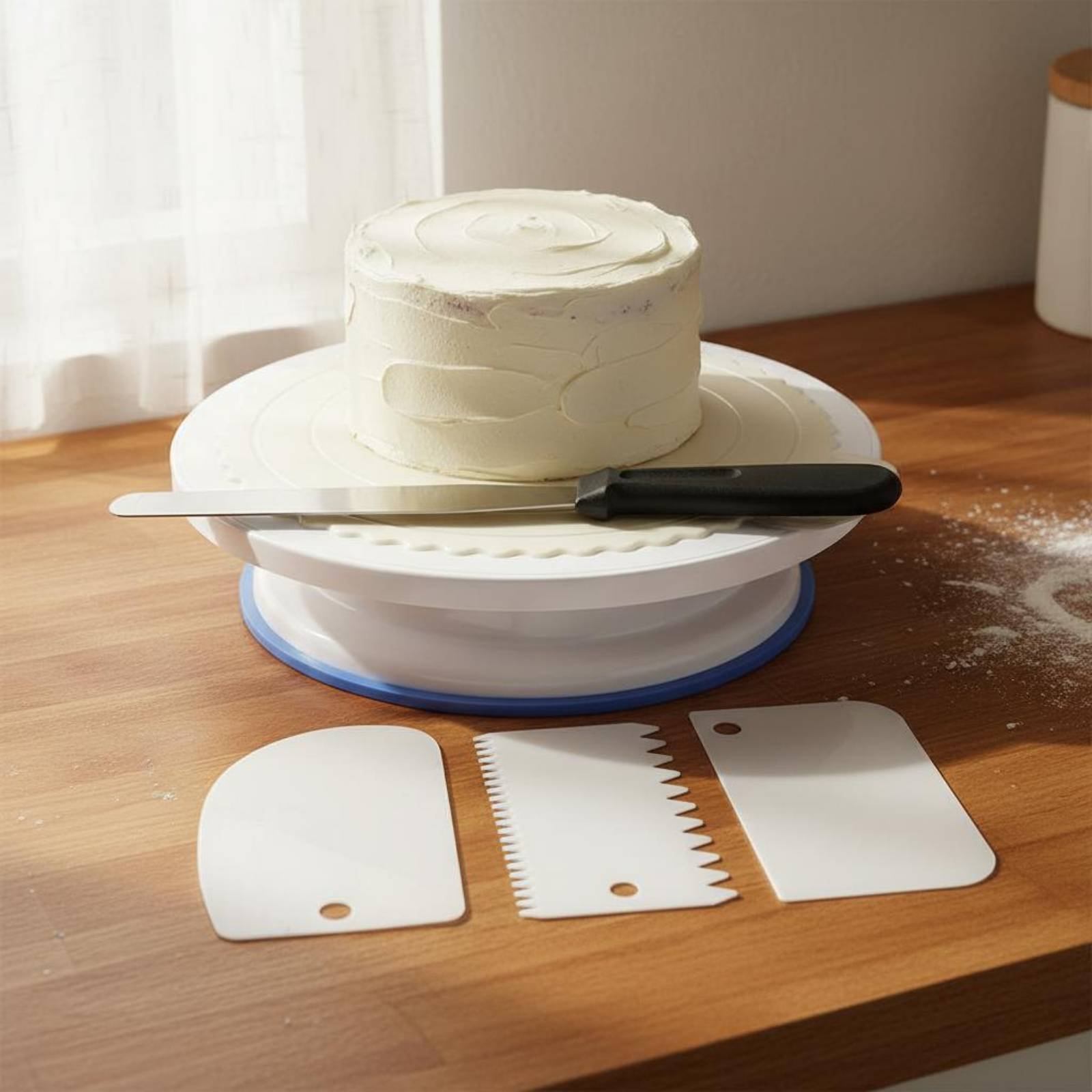 Cake Decorating Turntable - Taartdraaischijf en decoratieset Roestvrijstalen spatels Taartdraaischijf