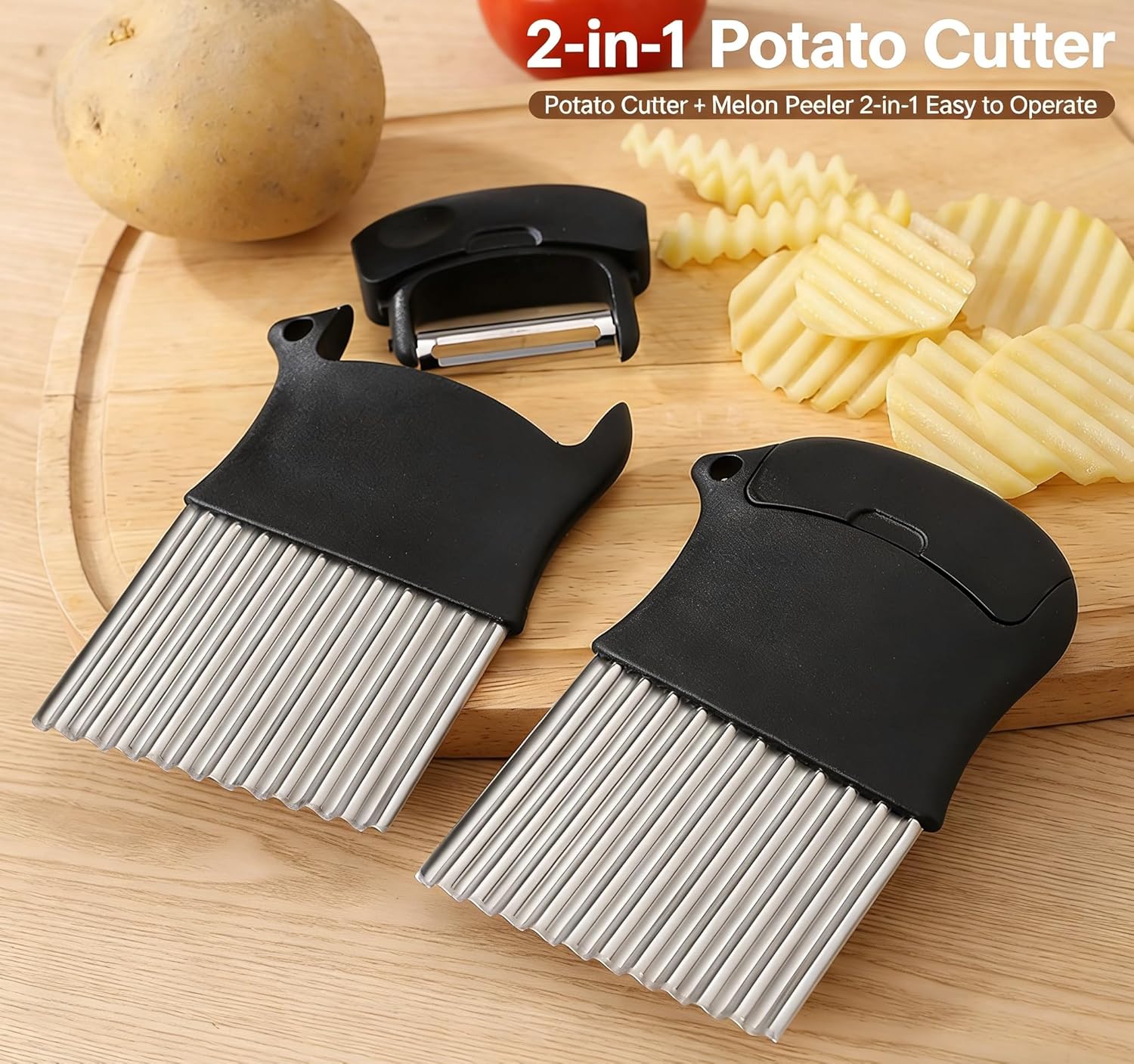 Kitchen Gadgets Built In - 2-in-1 aardappelmes, duurzame 430 roestvrijstalen golvende