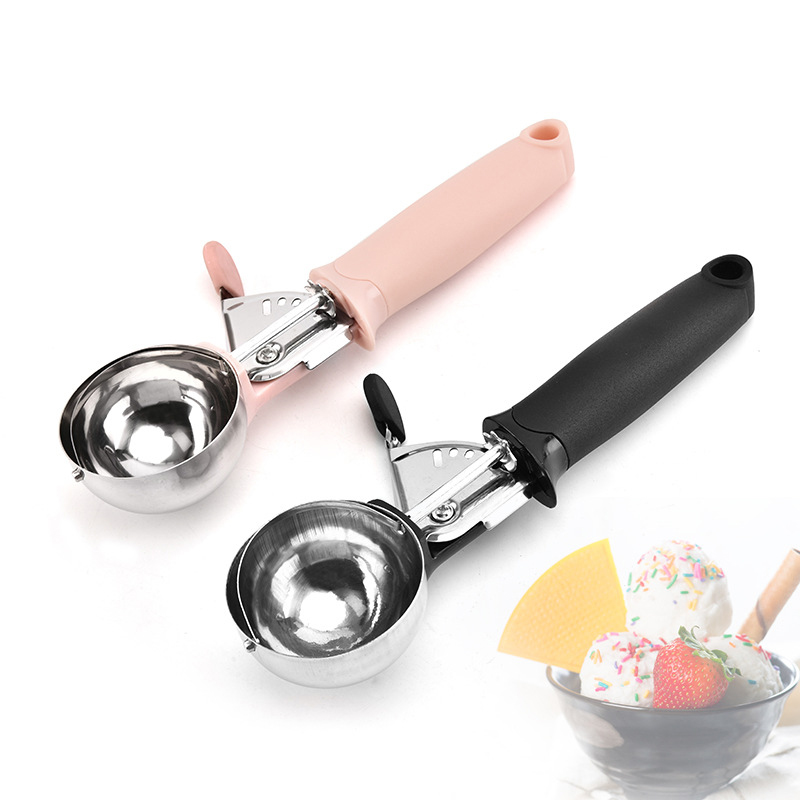 Kitchen Gadgets Needed - Roestvrijstalen ijsschep Multifunctionele persbare fruitlepel Dual-Purpose