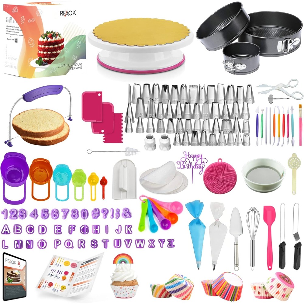 Cake Decorating Turntable - Taartversieringsbenodigdheden Taartversieringset met 3 veervormige taartpannen