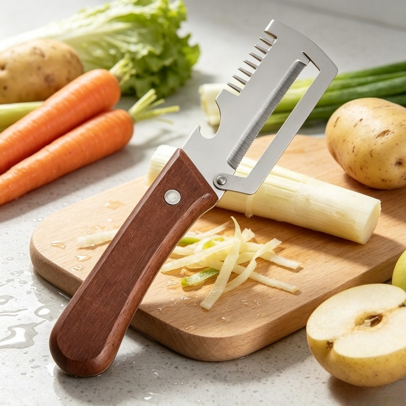 Kitchen Gadgets Built In - 2-in-1 gekartelde groenteschiller, premium keukenmes met