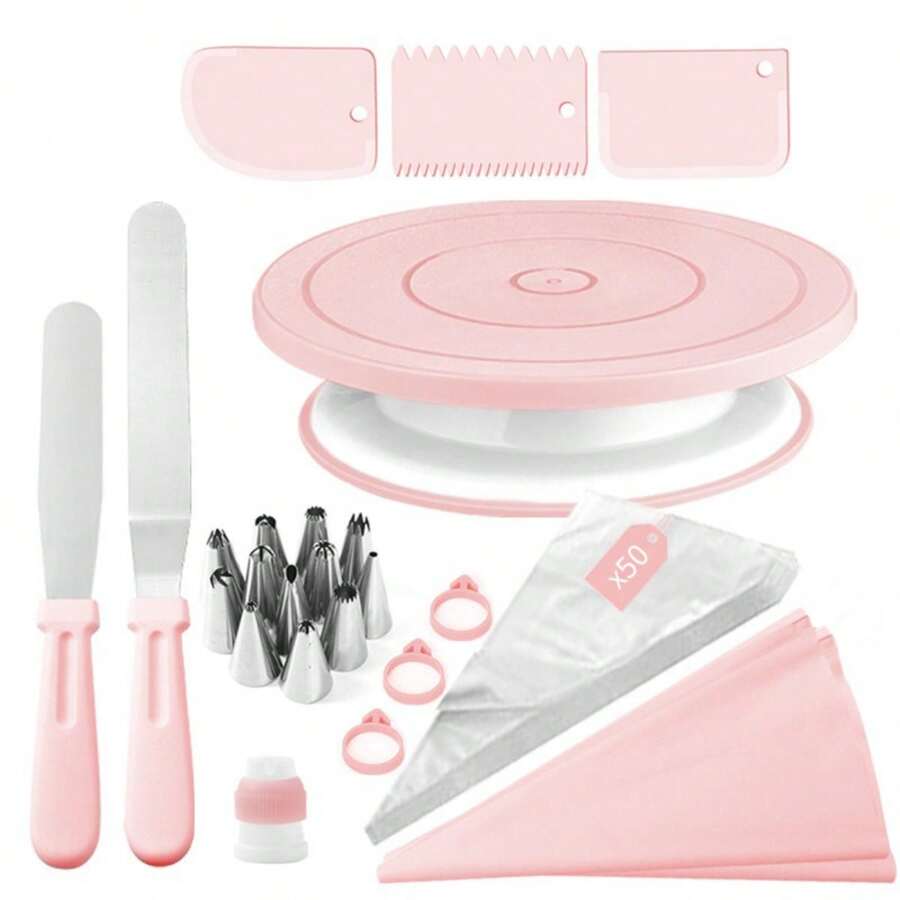 74-delige roze & groene taartd - Cake Decorating Turntable recensie en prijs