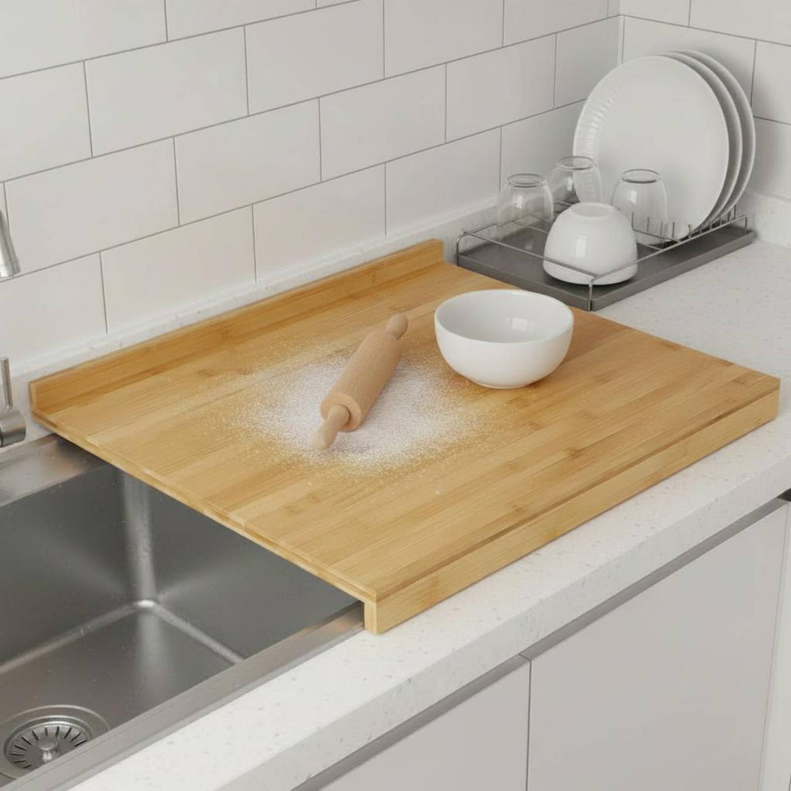Snijplank boven de gootsteen,  - Bamboo Cutting Board recensie en prijs